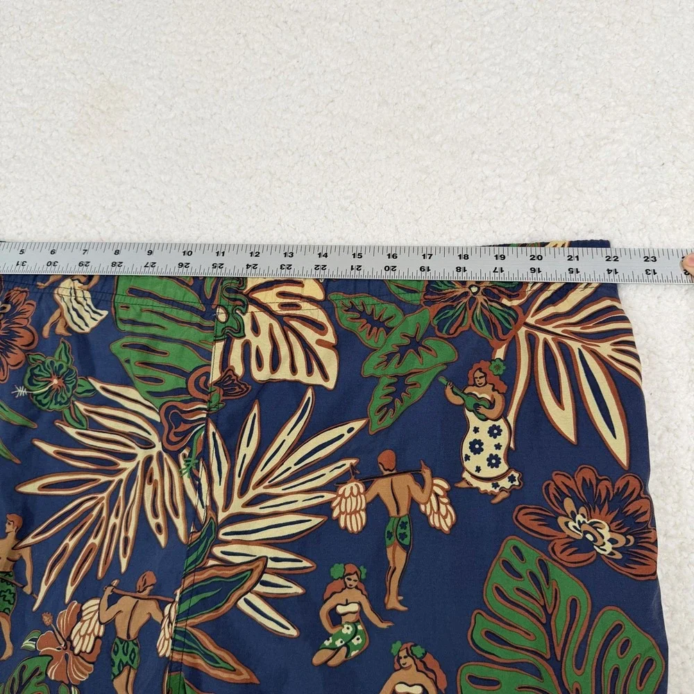 Polo Sport Ralph Lauren Vintage XL Hawaiian Hula Print Swim Trunks Navy Blue 90s